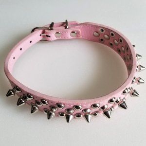 Pink Faux Leather Spiked Studded Dog Collar